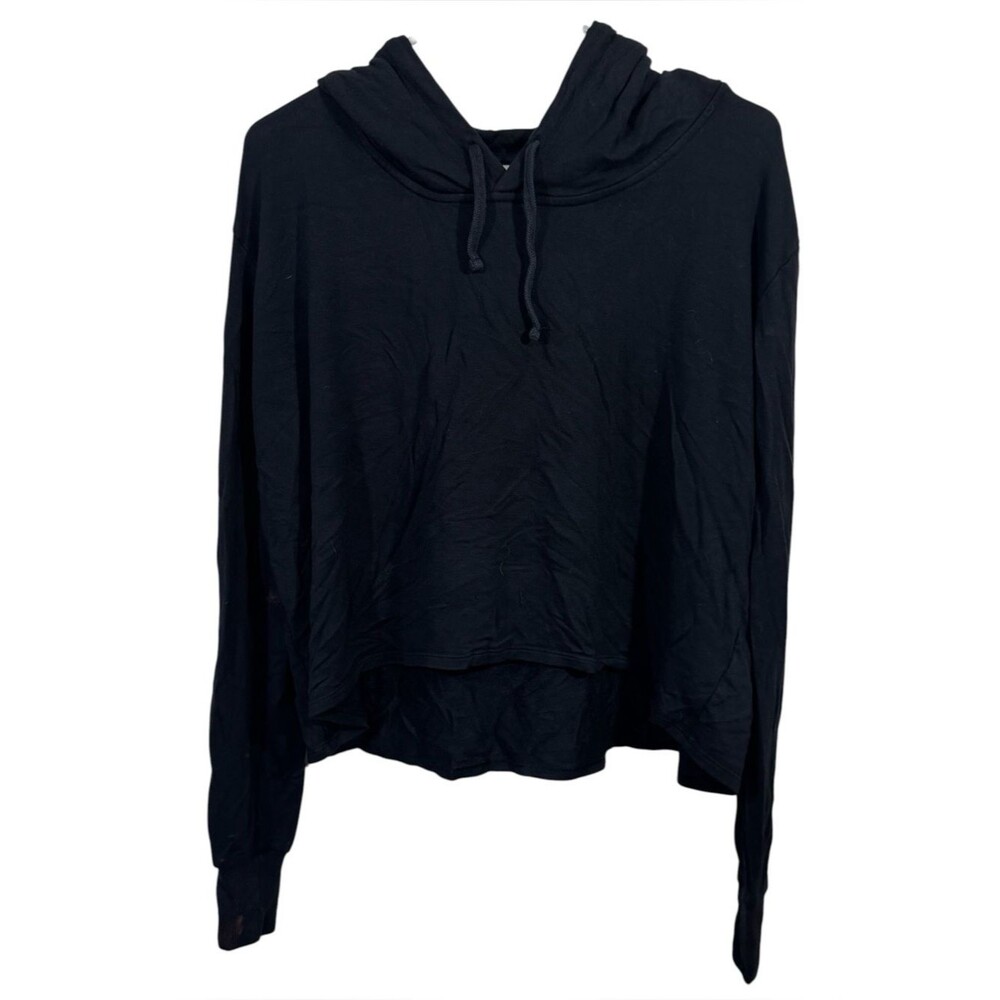 Athleta Black Oversized Super Soft Cropped Hoodie Sweatshirt